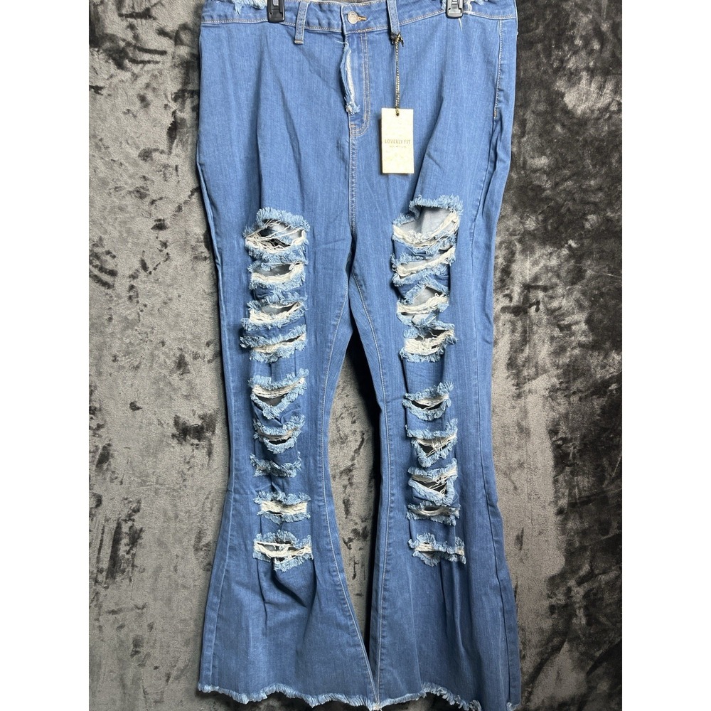 NWT M.A.P  Women's 3XL Bell Bottom Jeans Raw Hem Distressed Y2K Festival